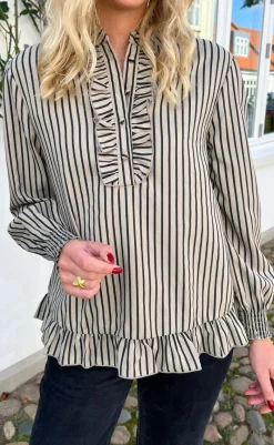 New Bluse - Pia - Brown/Black Stripe Bluser