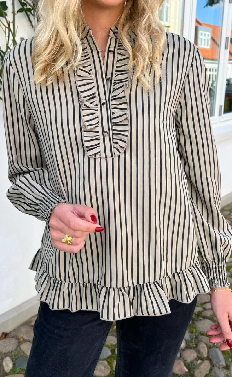 New Bluse - Pia - Brown/Black Stripe Bluser