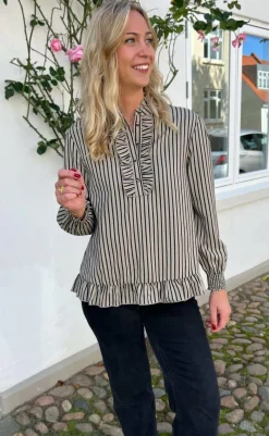 New Bluse - Pia - Brown/Black Stripe Bluser