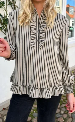 New Bluse - Pia - Brown/Black Stripe Bluser