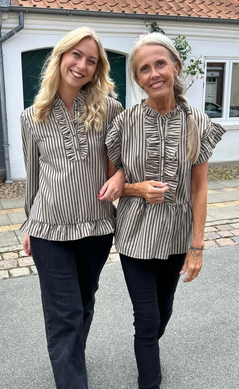 New Bluse - Pia - Brown/Black Stripe Bluser