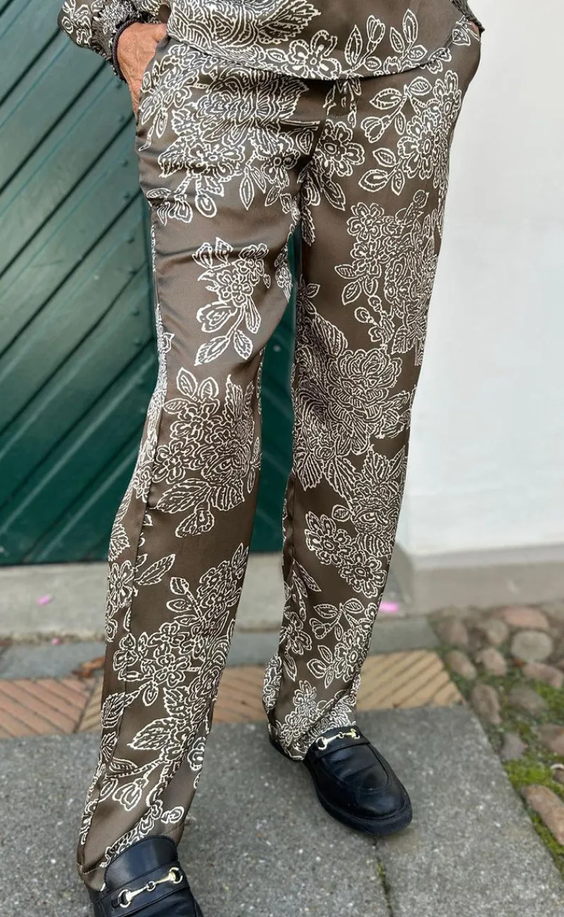New Bukser - Ida - Dark Brown Flower Bukser & Jeans