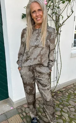 New Bukser - Ida - Dark Brown Flower Bukser & Jeans