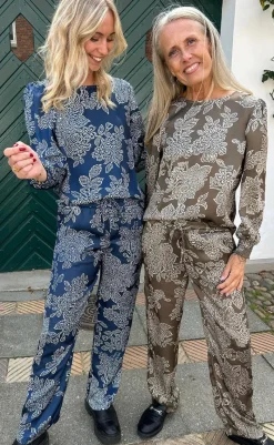 New Bukser - Ida - Dark Brown Flower Bukser & Jeans