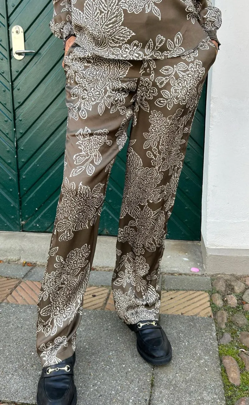 New Bukser - Ida - Dark Brown Flower Bukser & Jeans