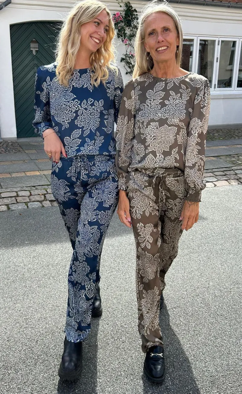 New Bukser - Ida - Dark Brown Flower Bukser & Jeans