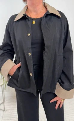 New Jakke - Caroline Contrast Trenchcoat - Black/Brownish Jakker & Frakker|Alt Overtøj