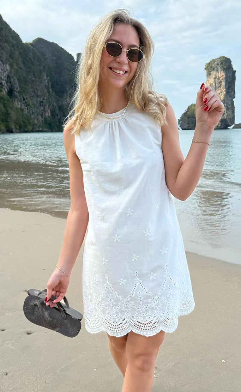 Online Kjole - Silja - White Broderie Anglaise Kjoler