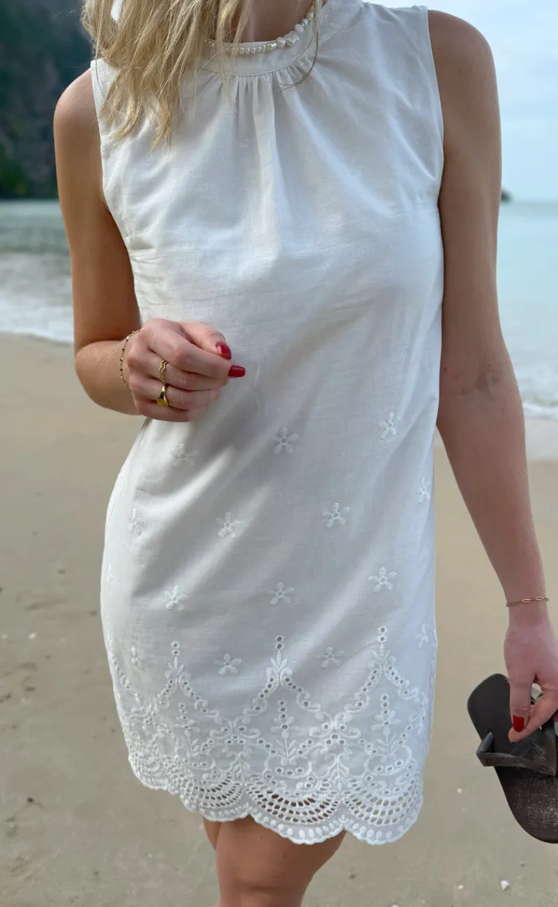 Online Kjole - Silja - White Broderie Anglaise Kjoler
