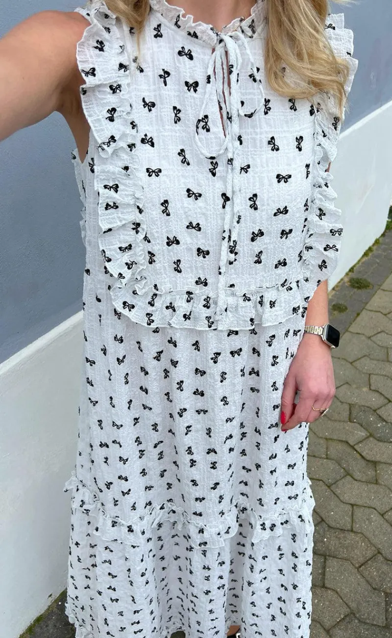 Hot Kjole - Lilja Bow Dress - White w. Black Bows Kjoler