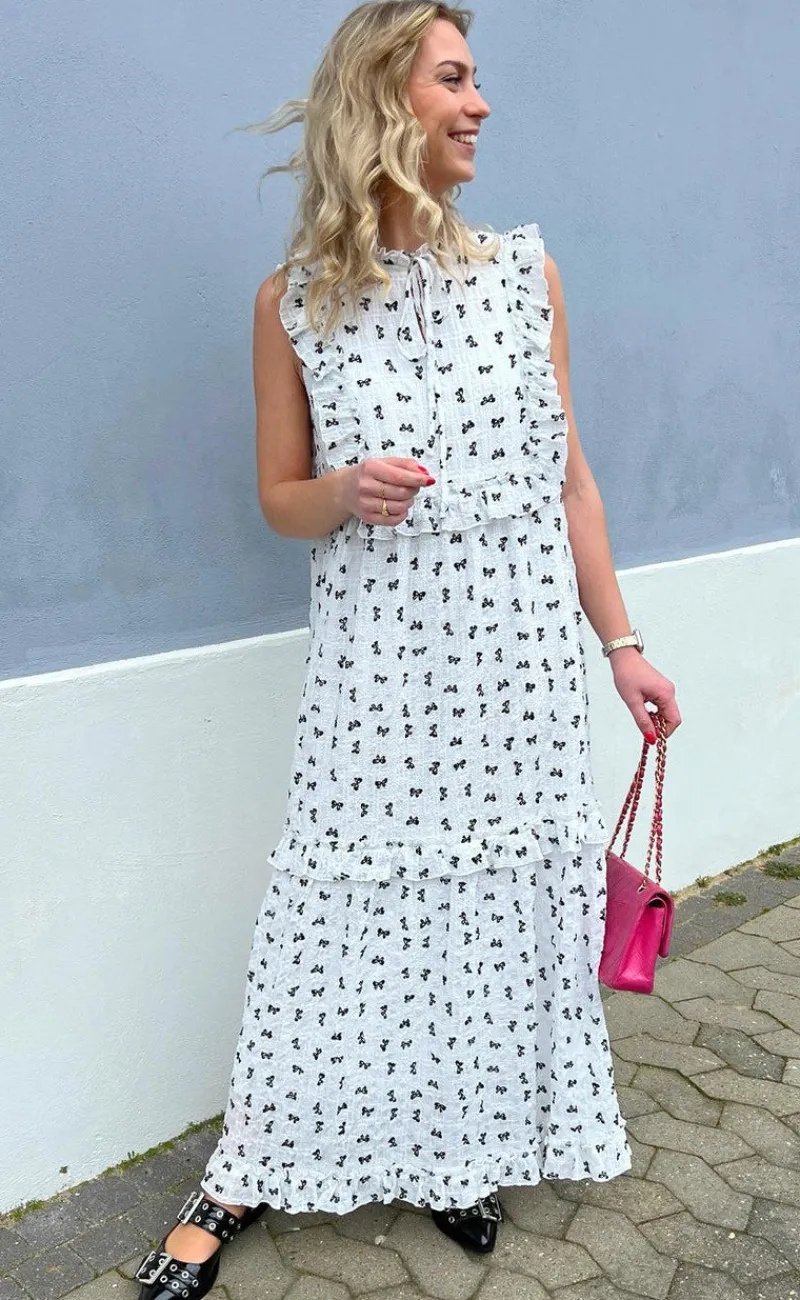 Hot Kjole - Lilja Bow Dress - White w. Black Bows Kjoler