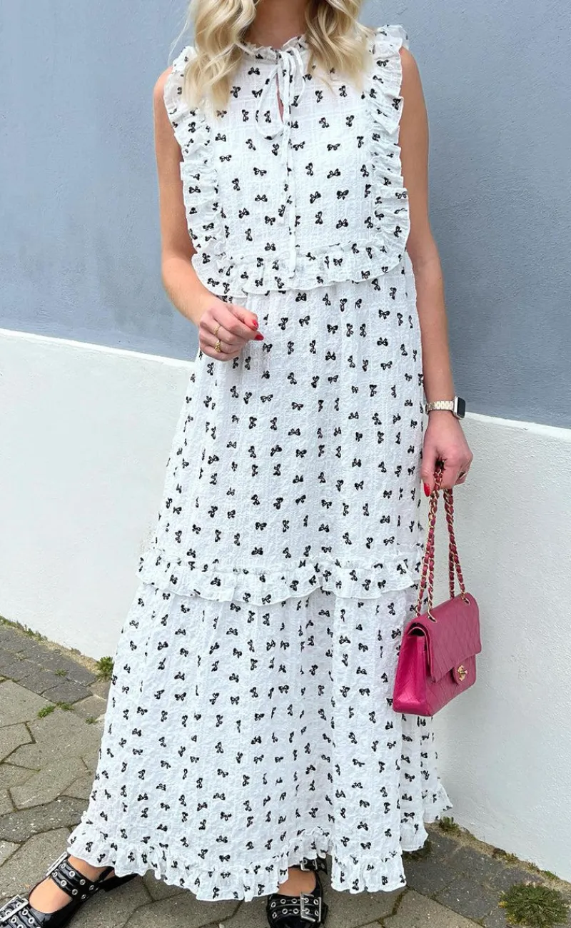 Hot Kjole - Lilja Bow Dress - White w. Black Bows Kjoler