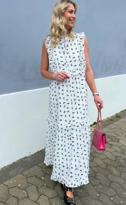 Hot Kjole - Lilja Bow Dress - White w. Black Bows Kjoler