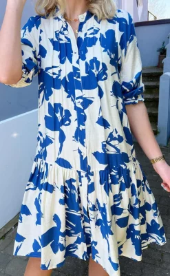 Best Kjole - Anja - White / Blue Flower Kjoler