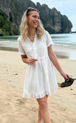 Discount Kjole - Catja Summer - White Broderie Anglaise Kjoler