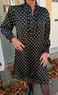 Sale Kjole - Pia - Black W. Green Dots Kjoler