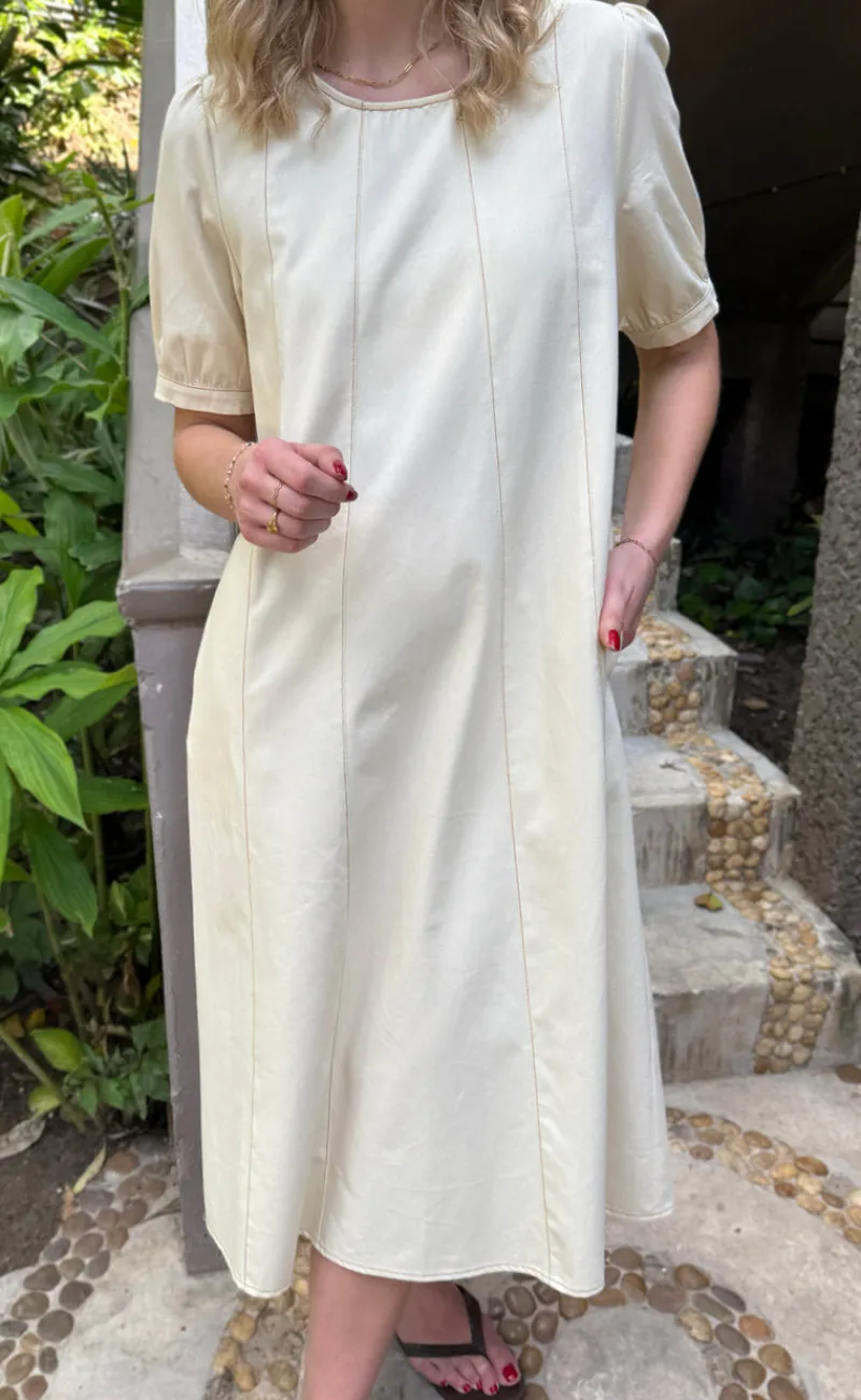 Best Kjole - Daniella Denim - Creme W. Brown Stitches Kjoler