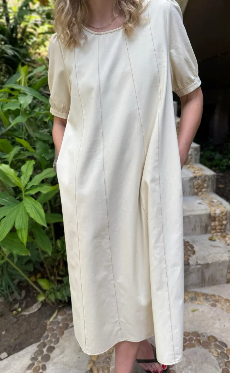 Best Kjole - Daniella Denim - Creme W. Brown Stitches Kjoler