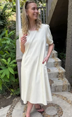 Best Kjole - Daniella Denim - Creme W. Brown Stitches Kjoler