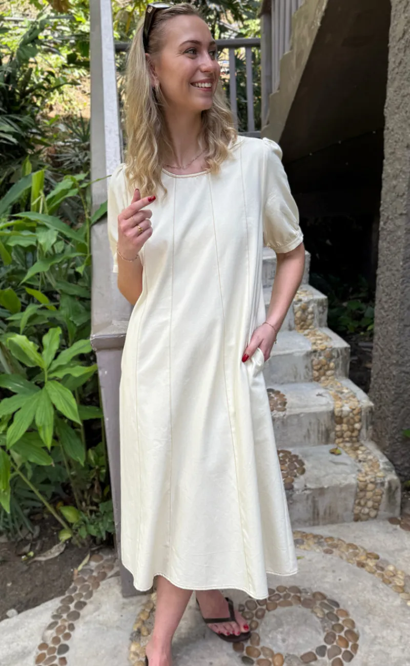 Best Kjole - Daniella Denim - Creme W. Brown Stitches Kjoler