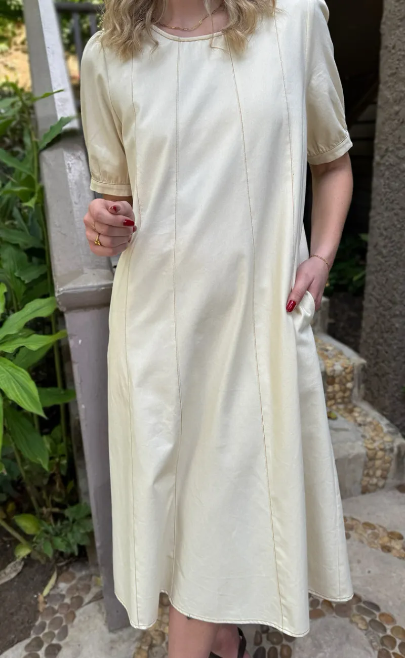 Best Kjole - Daniella Denim - Creme W. Brown Stitches Kjoler