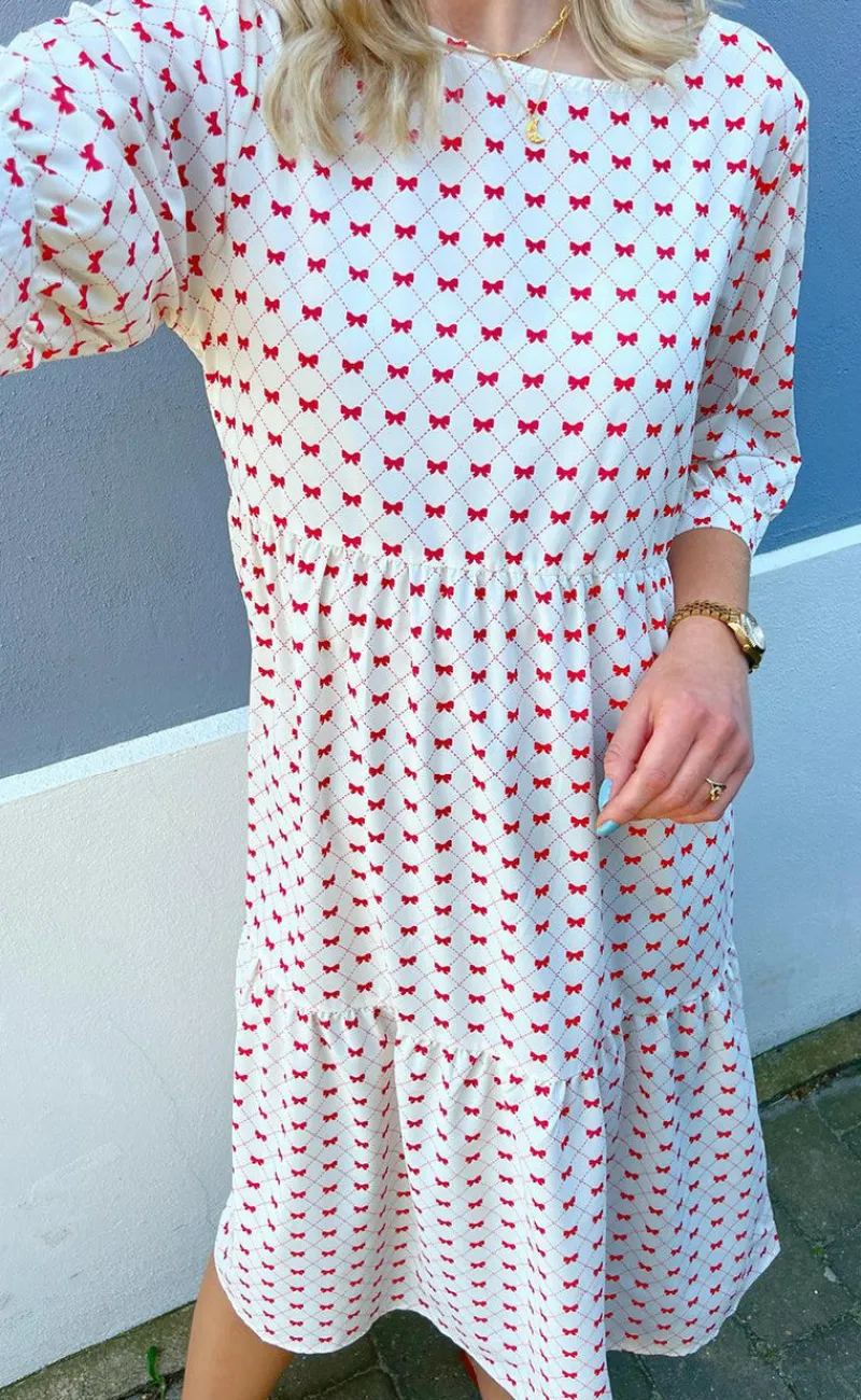 New Kjole - Ellie - Off White W. Red Bows Kjoler
