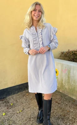 Kjole - Emilie - Grey Striped Kjoler