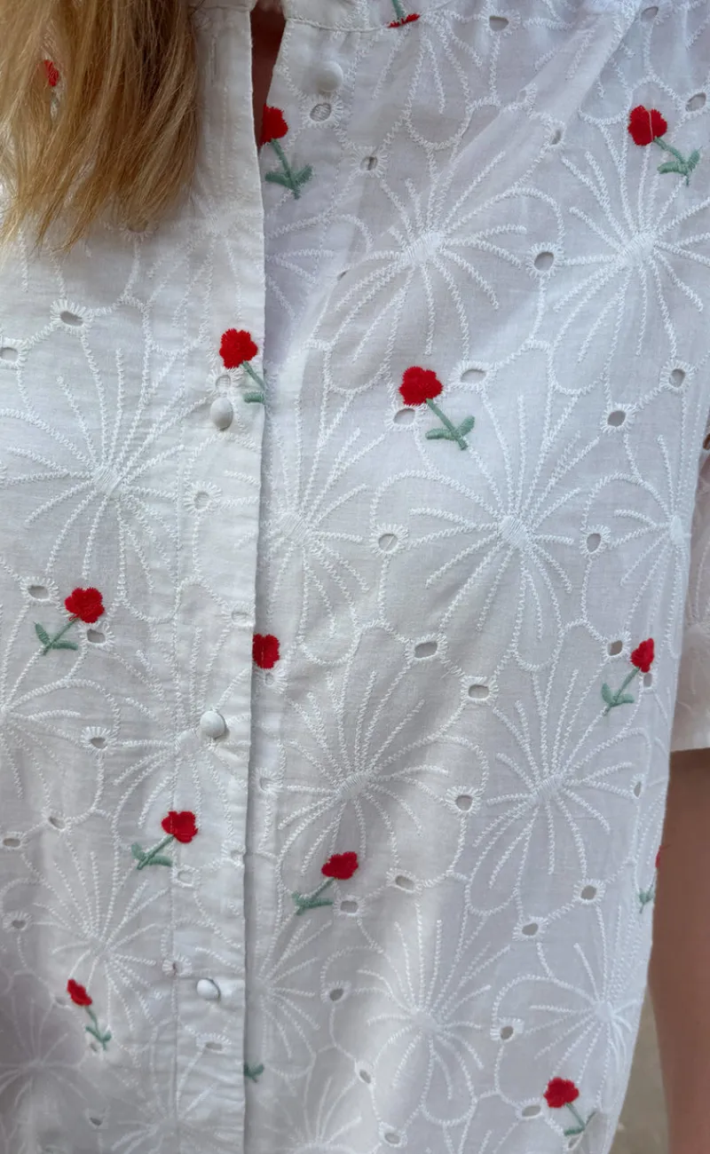 Online Kjole - Claudia - White Lace W. Embroidery Flowers Kjoler