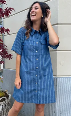 Clearance Kjole - Sif - Denim Blue Pinstripe Kjoler