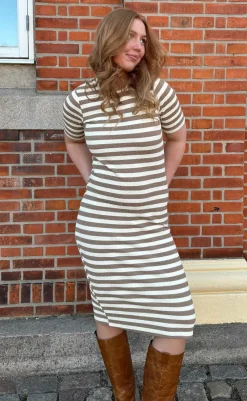 Discount Kjole - Gina - Brown Striped Kjoler