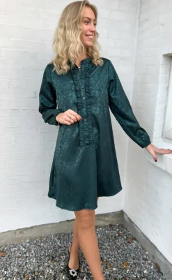 Clearance Kjole - Florina - Dark Green Flower Kjoler