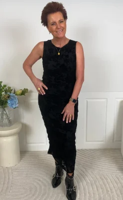 Discount Kjole - Sophia Mesh - Black Flower Kjoler