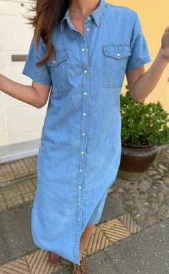 Online Kjole - Detia Summer - Light Blue Denim Kjoler