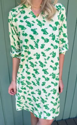 Hot Kjole - Mira - White / Green Flowers Kjoler