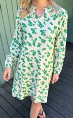 Hot Kjole - Mira - White / Green Flowers Kjoler