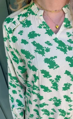 Hot Kjole - Mira - White / Green Flowers Kjoler