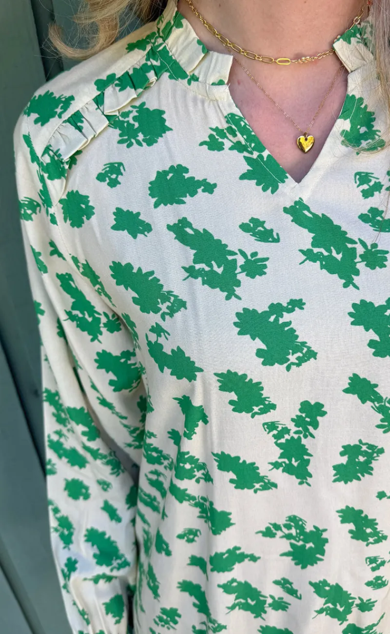 Hot Kjole - Mira - White / Green Flowers Kjoler