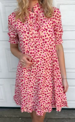 Hot Kjole - Philine - Pink / Red Flowers Kjoler