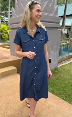 Clearance Kjole - Detia Summer - Denim Blue Kjoler