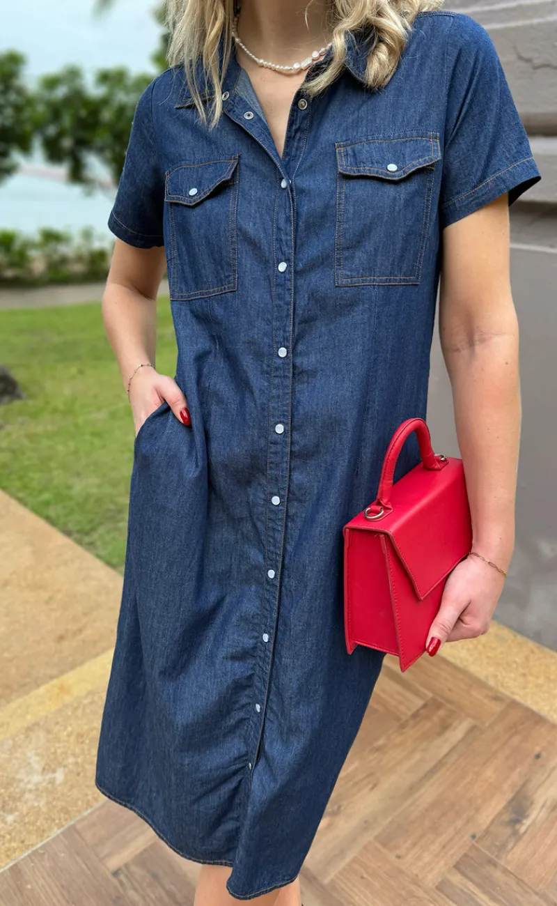 Clearance Kjole - Detia Summer - Denim Blue Kjoler