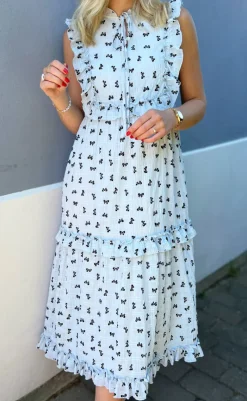 Discount Kjole - Lilja Bow Dress - Light Blue W. Black Bows Kjoler