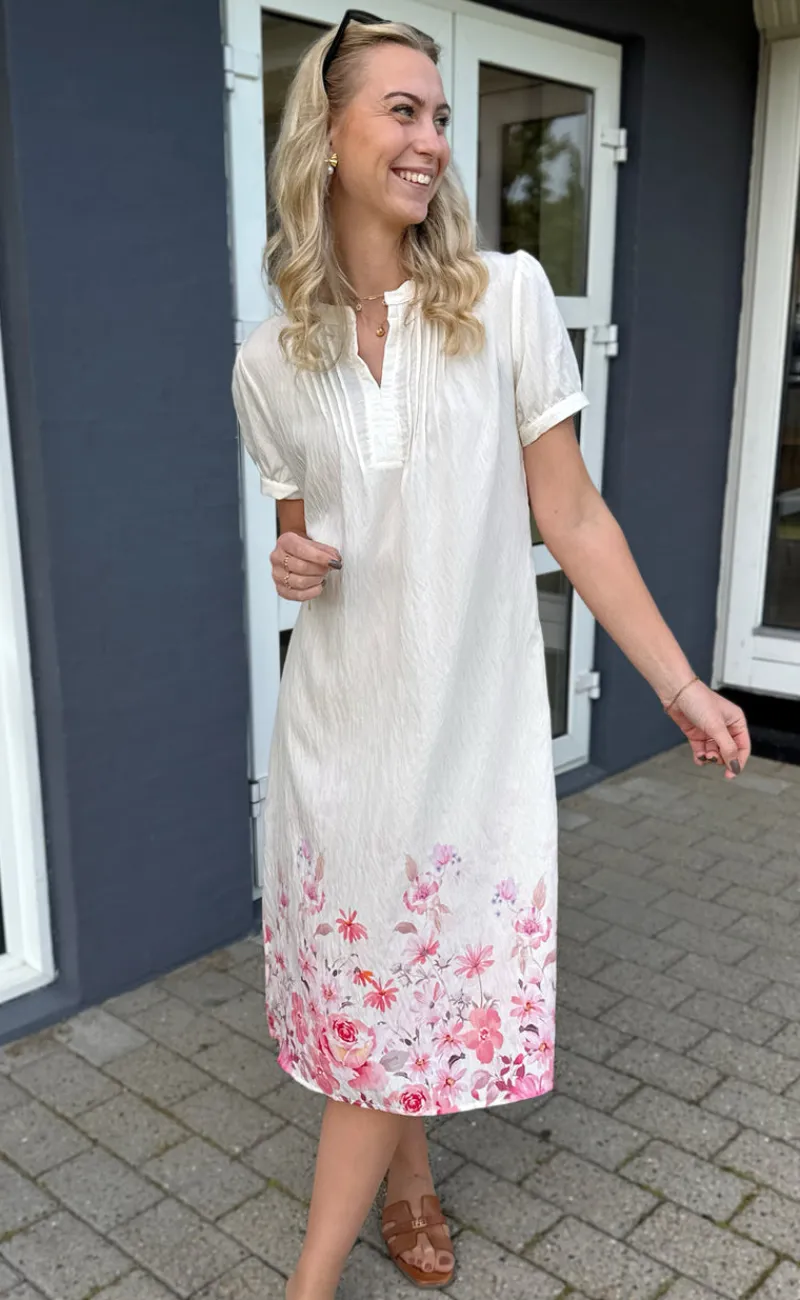 Hot Kjole - Nina - Off White W. Pink Flowers Kjoler