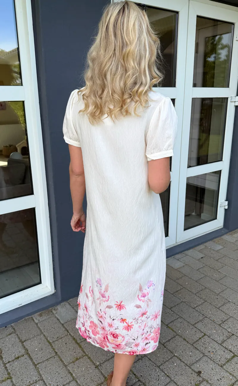 Hot Kjole - Nina - Off White W. Pink Flowers Kjoler