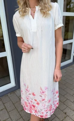 Hot Kjole - Nina - Off White W. Pink Flowers Kjoler