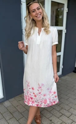 Hot Kjole - Nina - Off White W. Pink Flowers Kjoler