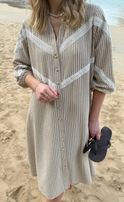 Clearance Kjole - Viola - Camel / Black Striped Kjoler