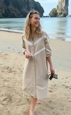 Clearance Kjole - Viola - Camel / Black Striped Kjoler