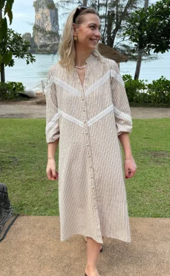 Clearance Kjole - Viola - Camel / Black Striped Kjoler