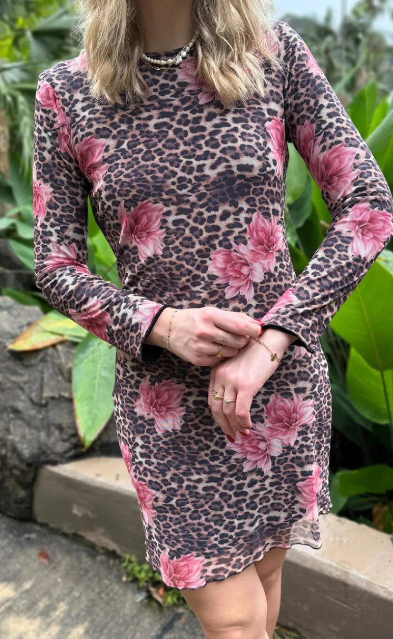 Hot Kjole - Chiara Mesh - Leopard / Flower Kjoler