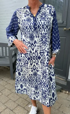 Clearance Kjole - Helena - Creme / Blue Kjoler